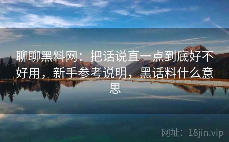 聊聊黑料网：把话说直一点到底好不好用，新手参考说明，黑话料什么意思